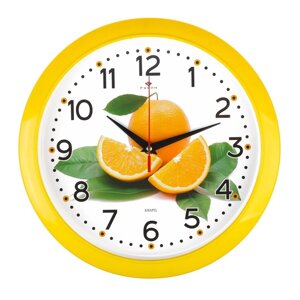 Часы настенные, интерьерные Кухня, Апельсин'd-29 см, корпус желтый