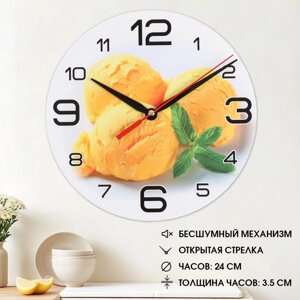 Часы настенные кухонные 'Мороженое с мятой'плавный ход, d24 см