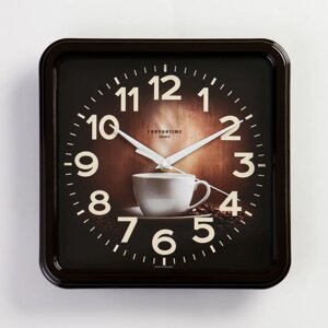 Часы настенные, серия Кухня, Чашка кофе'плавный ход, d26 см, коричневый