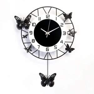 Часы настенные, серия Маятник, Бабочки'плавный ход, 35 х 51 см