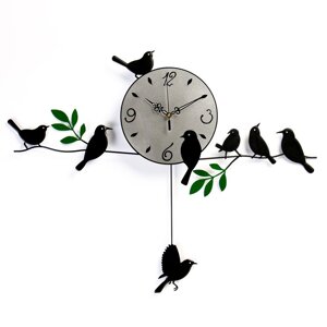 Часы настенные, серия Маятник, Птички на веточках'плавный ход, 74 х 52 см