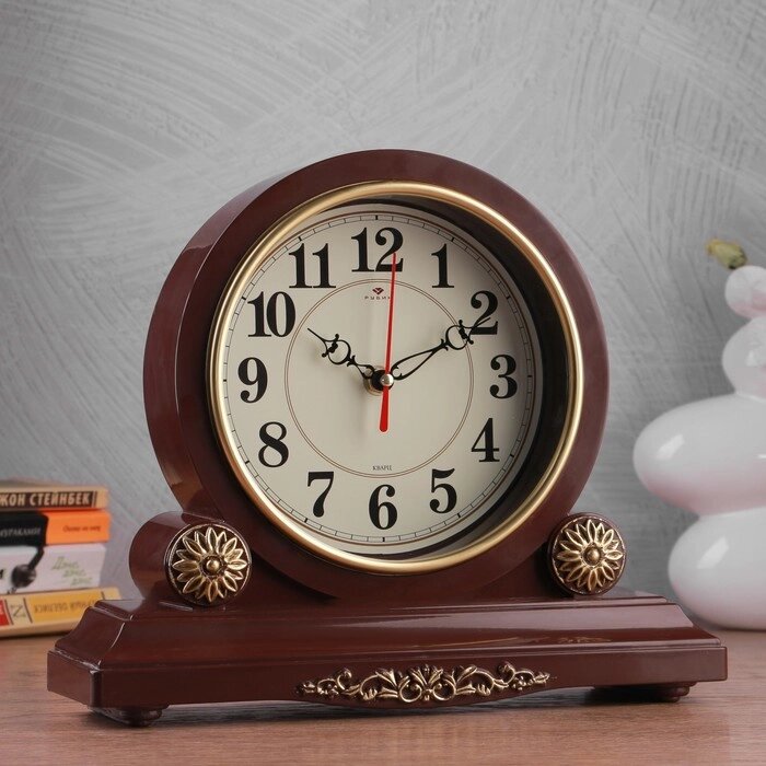 Часы настольные 'Берта', бесшумные, 30 х 26 см, d-16.5 см, корпус коричневый с золотом от компании Интернет-магазин "Flap" - фото 1