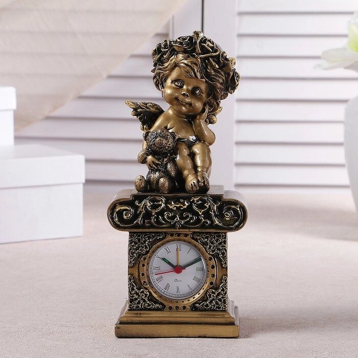 Часы настольные каминные 'Ангел с медвежонком', цвет золото, h25.5 см, микс от компании Интернет-магазин "Flap" - фото 1