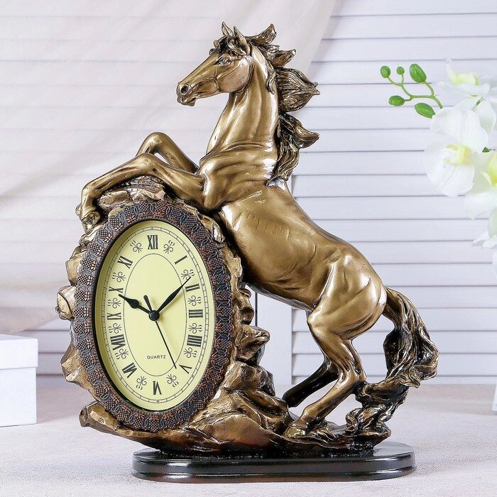 Часы настольные каминные 'Лошадь', 40 х 31 х 15 см, золото от компании Интернет-магазин "Flap" - фото 1