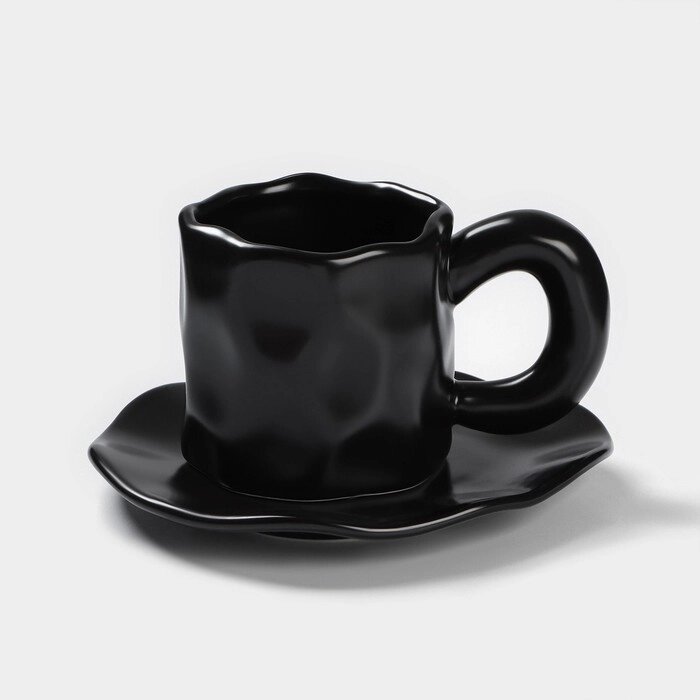Чайная пара керамическая 'Базальт', 2 предмета кружка 200 мл, блюдце d14,8 см, цвет чёрный от компании Интернет-магазин "Flap" - фото 1
