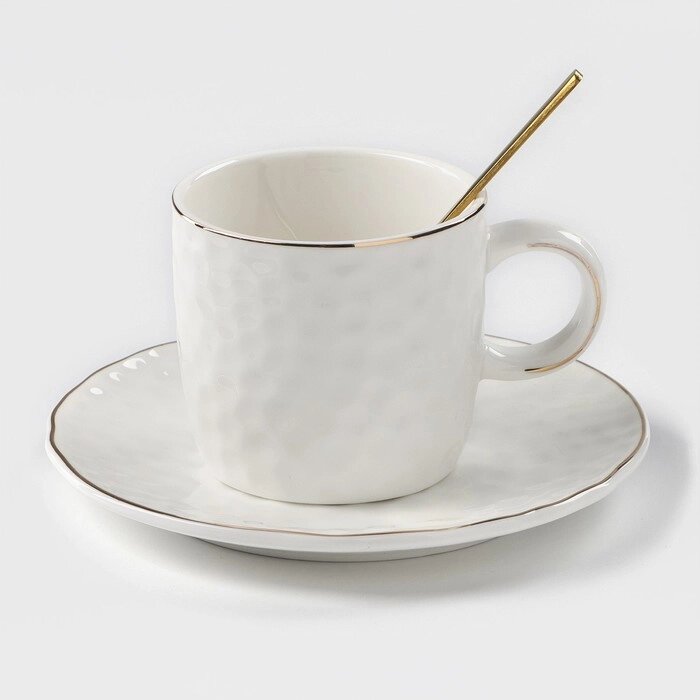 Чайная пара керамическая 'Роскошь', 3 предмета кружка 200 мл, блюдце d15 см, ложка h13 см, цвет белый от компании Интернет-магазин "Flap" - фото 1
