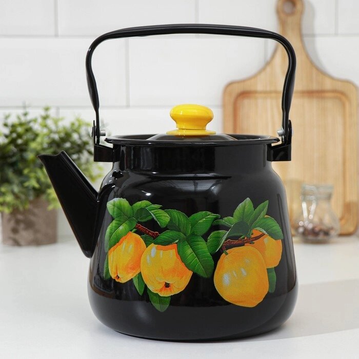 Чайник, 3,5 л, эмалированная крышка, индукция, цвет чёрный, рисунок МИКС от компании Интернет-магазин "Flap" - фото 1