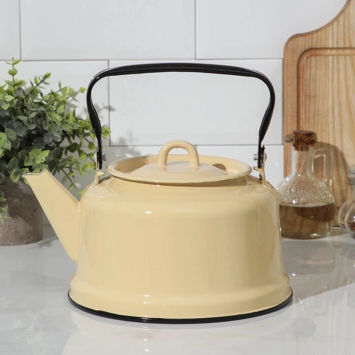 Чайник, 3,5 л, эмалированная крышка, закатное дно, индукция, цвет бежевый от компании Интернет-магазин "Flap" - фото 1