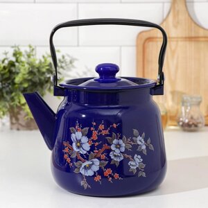 Чайник 'Цветение'3,5 л, эмалированная крышка, цвет синий