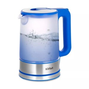 Чайник электрический Kitfort КТ-6666, стекло, 1.7 л, 2200 Вт, синий