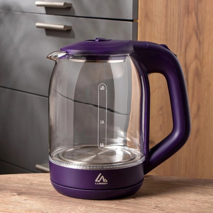 Чайник электрический Luazon LSK-1809, стекло, 1.8 л, 1500 Вт, подсветка, фиолетовый от компании Интернет-магазин "Flap" - фото 1