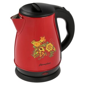 Чайник электрический 'Матрёна' MA-003, металл, 1.7 л, 1500 Вт, бордовый с рисунком 'Хохлома'
