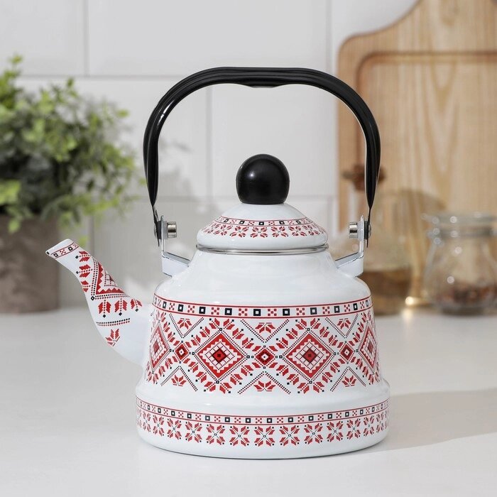 Чайник эмалированный 'Скандинавия', 1,1 л, 19x14x21 см, индукция, цвет белый от компании Интернет-магазин "Flap" - фото 1