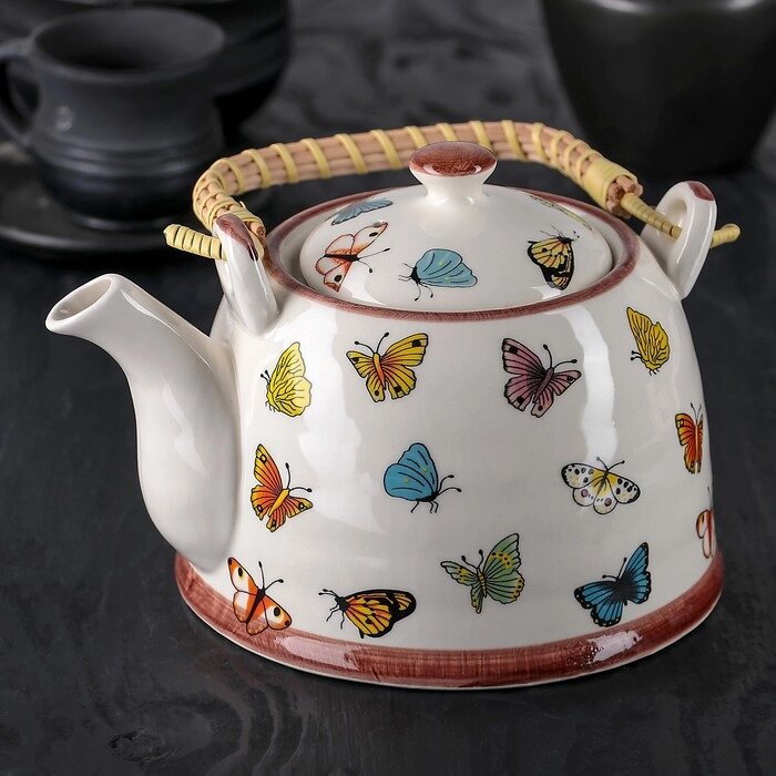 Чайник керамический заварочный с металлическим ситом 'Бабочки', 900 мл от компании Интернет-магазин "Flap" - фото 1