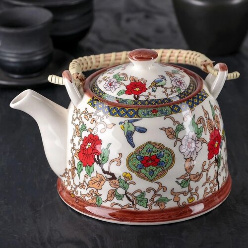Чайник керамический заварочный с металлическим ситом 'Цветы'900 мл
