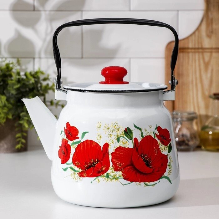 Чайник 'Маки', 3,5 л, эмалированная крышка, индукция, цвет белый от компании Интернет-магазин "Flap" - фото 1