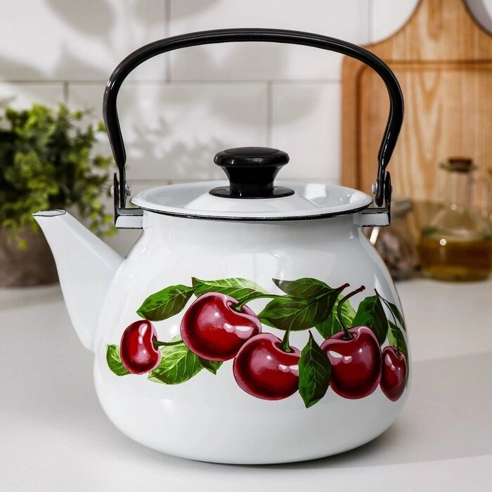 Чайник сферический 'Вишневый сад', 3,5 л, индукция, цвет белый от компании Интернет-магазин "Flap" - фото 1