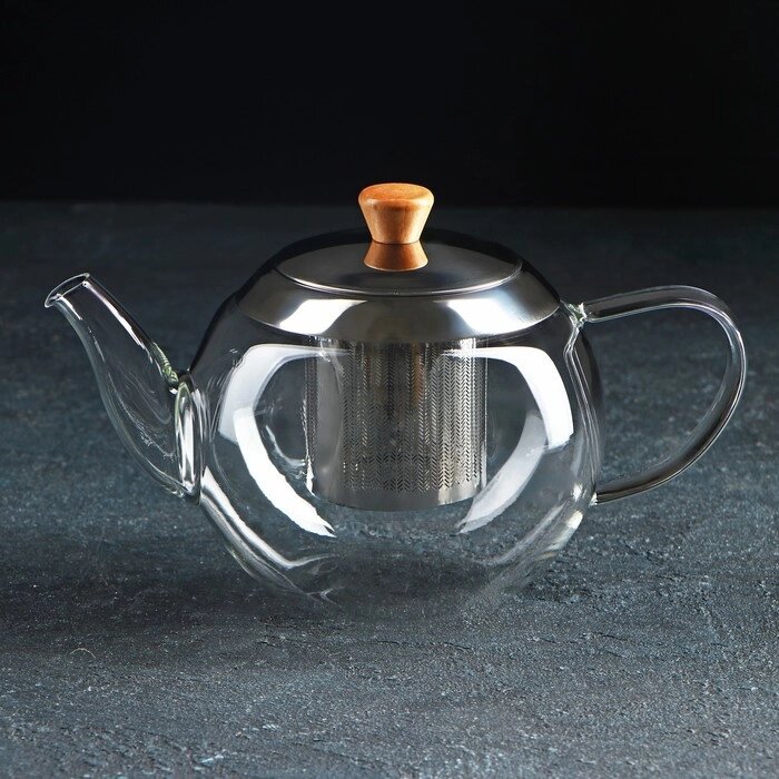 Чайник стеклянный заварочный 'Эпле', 600 мл, с металлическим ситом от компании Интернет-магазин "Flap" - фото 1