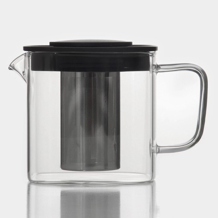 Чайник стеклянный заварочный 'Кватро', 600 мл, с металлическим ситом, цвет чёрный от компании Интернет-магазин "Flap" - фото 1