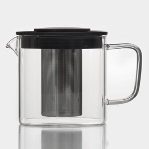 Чайник стеклянный заварочный 'Кватро'600 мл, с металлическим ситом, цвет чёрный