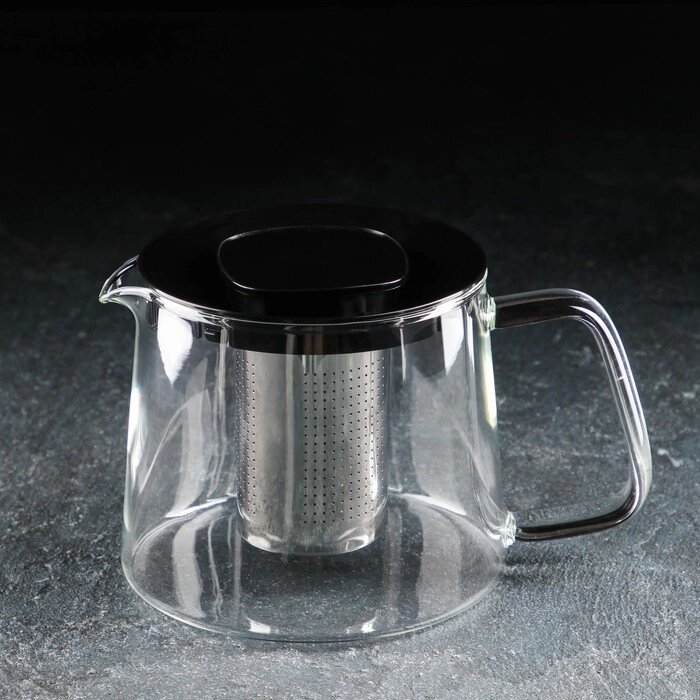 Чайник стеклянный заварочный 'Локи', 1,4 л, с металлическим ситом, цвет чёрный от компании Интернет-магазин "Flap" - фото 1