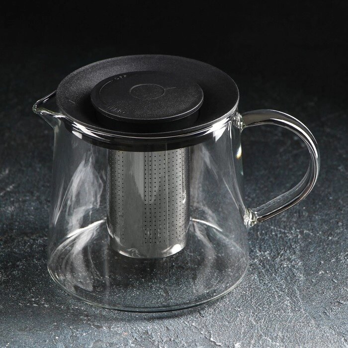 Чайник стеклянный заварочный Magistro 'Локи', 1 л, 17,5x13x12,5 см, с металлическим ситом, цвет чёрный от компании Интернет-магазин "Flap" - фото 1