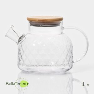 Чайник стеклянный заварочный с бамбуковой крышкой и металлическим фильтром BellaTenero 'Круиз'1 л, 16x10x12 см