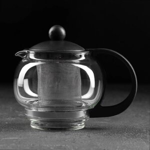 Чайник стеклянный заварочный 'Вдохновение'500 мл, с металлическим ситом, цвет чёрный