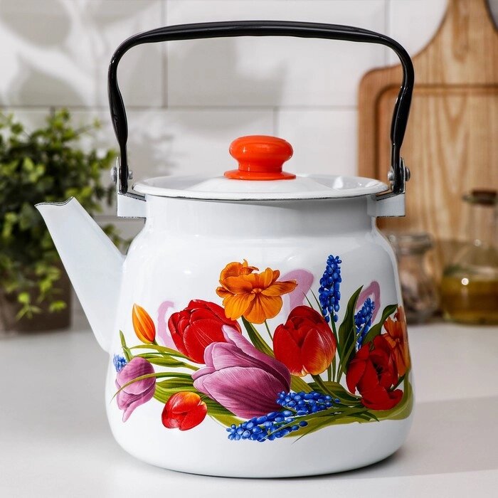 Чайник 'Тюльпан Май', 3,5 л, с кнопкой, индукция, цвет белый от компании Интернет-магазин "Flap" - фото 1