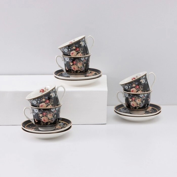Чайный сервиз керамический 'Кобальт', 12 предметов 6 чашек 200 мл, 6 блюдец d13,5 см от компании Интернет-магазин "Flap" - фото 1