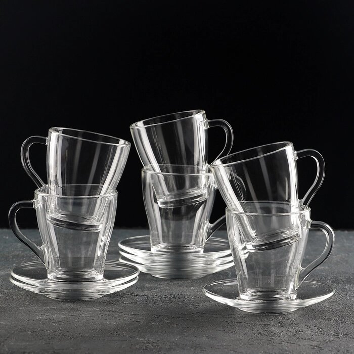 Чайный стеклянный набор 'Грация', 12 предметов кружка 250 мл, 6 шт, блюдце, 6 шт от компании Интернет-магазин "Flap" - фото 1