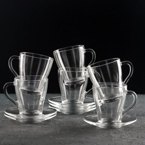 Чайный стеклянный набор 'Грация'12 предметов кружка 250 мл, 6 шт, блюдце, 6 шт