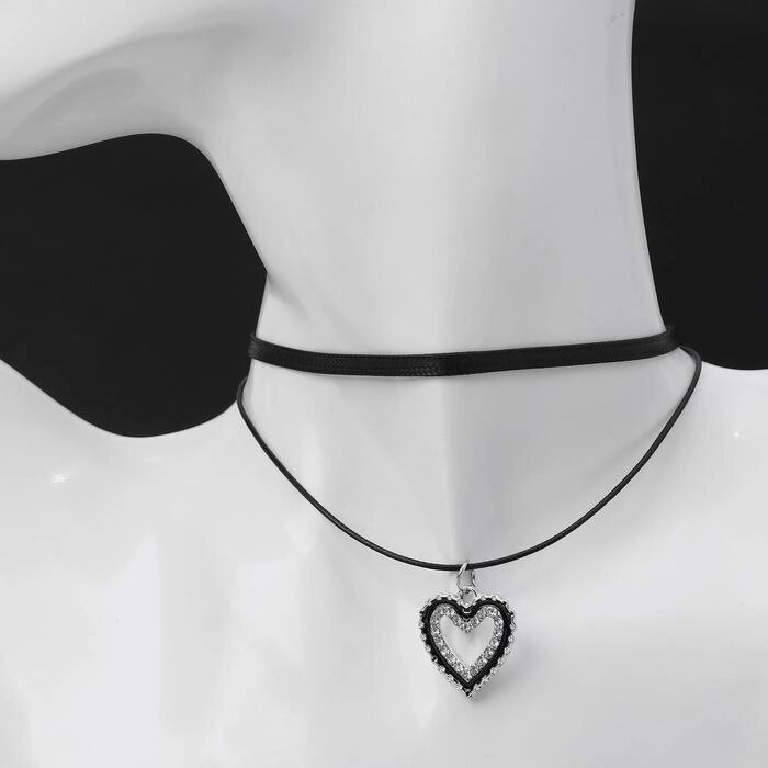 Чокер 'Двойной' с нитью, сердечко, цвет бело-чёрный в серебре, L32 см от компании Интернет-магазин "Flap" - фото 1