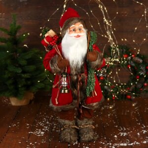 Дед Мороз 'С фонариком и веточками' 60 см, красный