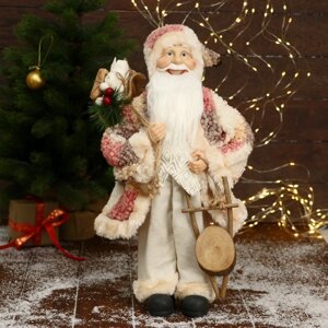 Дед Мороз 'В клетчатой шубе, кофте ромбик, с подарками' 25х45 см