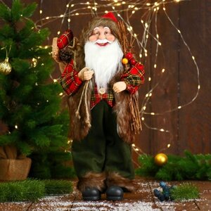 Дед Мороз 'В пушистой жилетке, с веточками' 45 см