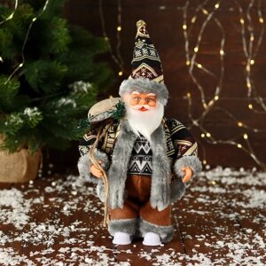 Дед Мороз 'В тёплом костюме, с подарками' двигается, 24 см, серый