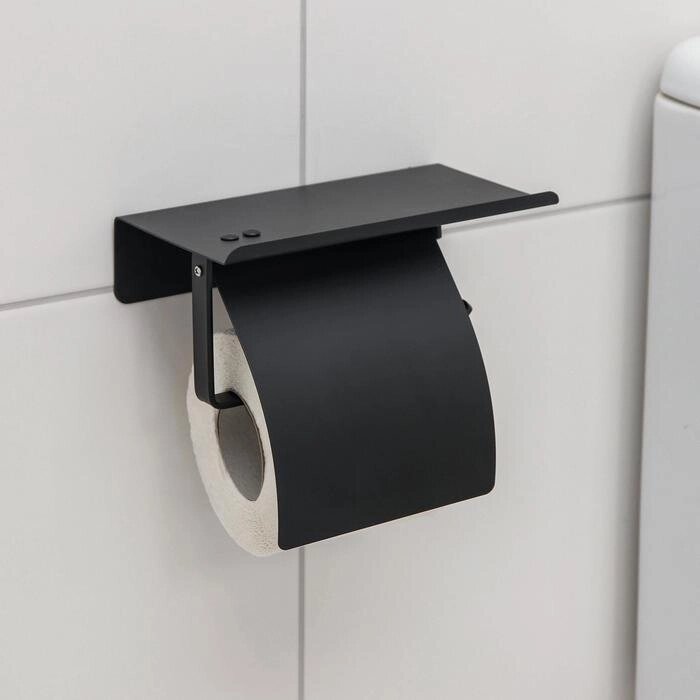 Держатель для туалетной бумаги с полочкой, 18x10,3x14 см, цвет чёрный от компании Интернет-магазин "Flap" - фото 1