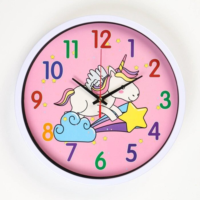 Детские настенные часы 'Единорог', дискретный ход, d-30 см от компании Интернет-магазин "Flap" - фото 1