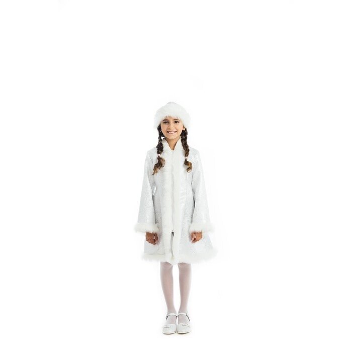 Детский карнавальный костюм 'Снегурочка', парча белая, шуба, шапка, р. 34, рост 134 см от компании Интернет-магазин "Flap" - фото 1