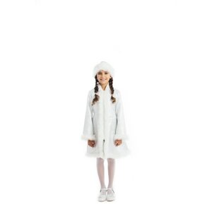Детский карнавальный костюм 'Снегурочка'парча белая, шуба, шапка, р. 34, рост 134 см