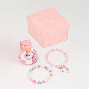 Детский подарочный набор для девочек 'Единорог' 3 в 1 наручные часы, 2 браслета