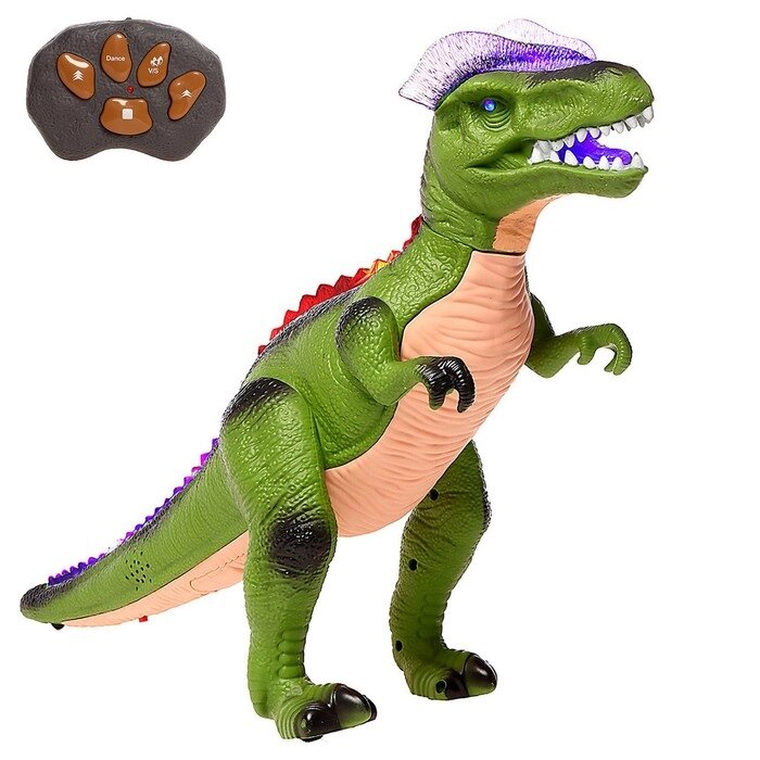 Динозавр радиоуправляемый T-Rex, световые и звуковые эффекты, работает от батареек, цвет зелёный от компании Интернет-магазин "Flap" - фото 1