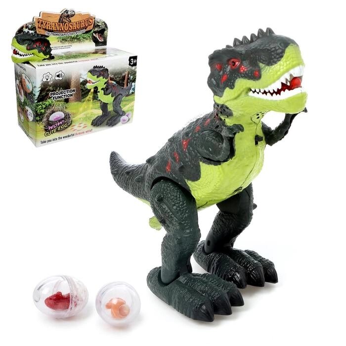 Динозавр 'Рекс', откладывает яйца, проектор, свет и звук, работает от батареек, цвет зелёный от компании Интернет-магазин "Flap" - фото 1