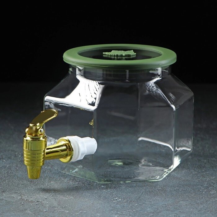 Диспенсер для напитков стеклянный 'Листок', 2,5 л, 18x12x15 см от компании Интернет-магазин "Flap" - фото 1