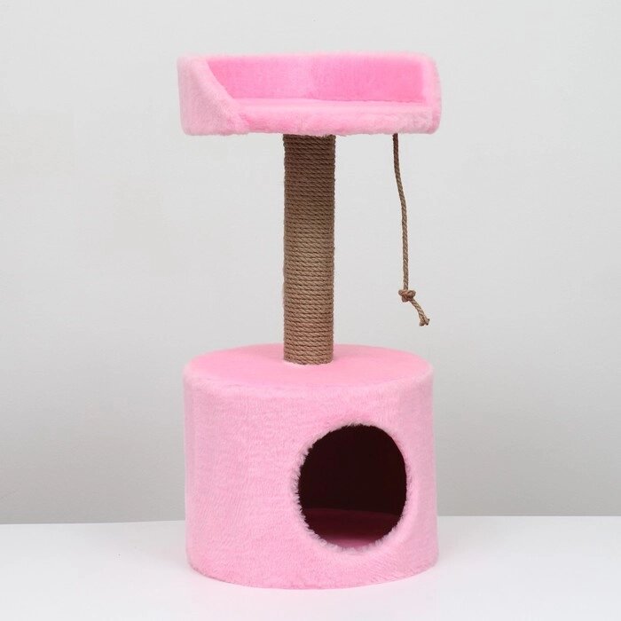 Дом для кошек с когтеточкой, с лежаком, круглый, 35 х 35 х 70 см, розовый от компании Интернет-магазин "Flap" - фото 1