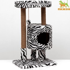 Домик для кошек с когтеточкой 'Круглый с площадкой'52 х 52 х 95 см, зебра