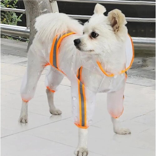 Дождевик-комбинезон для собак, р-р L (ДС 35, ОГ 47 см, вес 8-11 кг), прозрачный-оранжевый