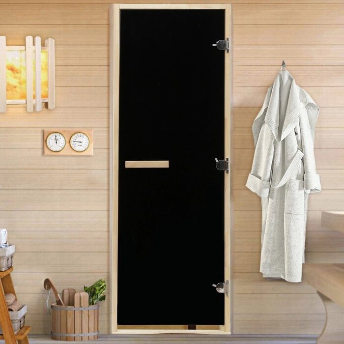Дверь для бани и сауны 'БЛЭК', размер коробки 190х70 см, липа, 8 мм от компании Интернет-магазин "Flap" - фото 1