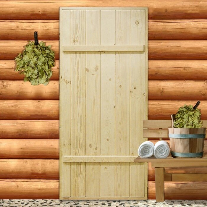 Дверной блок для бани, 160x80см, из сосны, на клиньях, массив, 'Добропаровъ' от компании Интернет-магазин "Flap" - фото 1